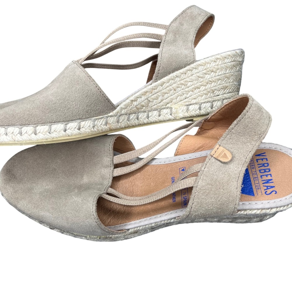 Verbenas Majka Espadrille Wedge Sandals Womens 41 Taupe Leather Suede Spain Jute